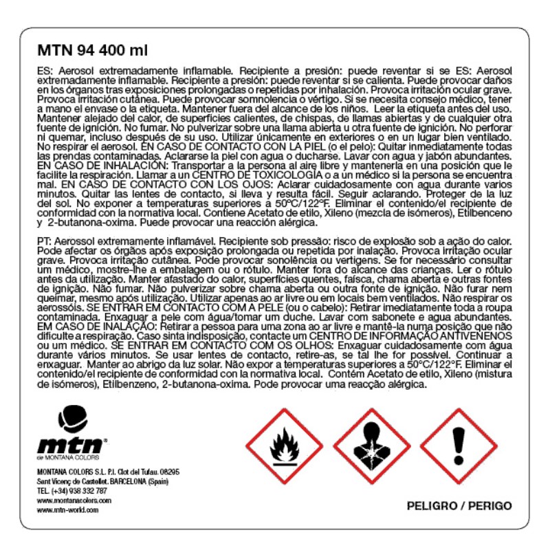 Pintura spray Montana N94 baja presion 216 Colores Mate